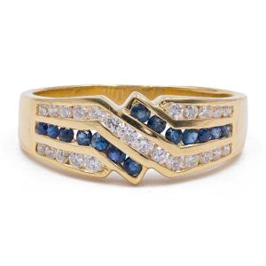 Vintage 18k Yellow Gold Ring With Diamonds (0.30ct) And Sapphires, 60s/70s