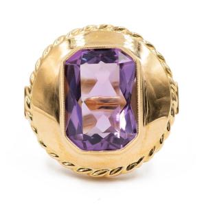 Vintage 18k Yellow Gold Ring With 5ct Amethyst, 70s/80s