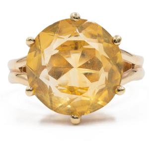 Vintage 14k Yellow Gold Citrine (7ct) Cocktail Ring, 60s