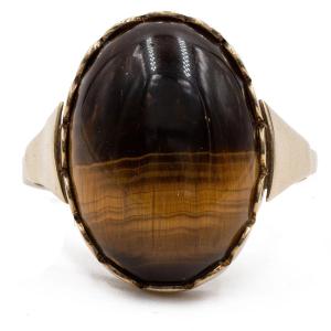 Vintage 9k Yellow Gold Tiger Eye Ring, 70s