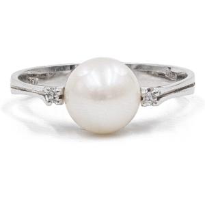 Bague Vintage En Or Blanc 18 Carats Avec Perles Et Diamants, 60