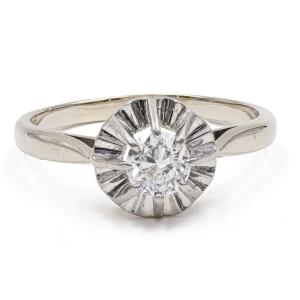 Bague Solitaire Vintage En Or Blanc 18 Carats Avec Un Diamant (0.46 Ct), Années 60