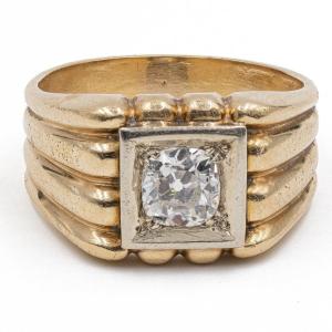 Vintage 18k Yellow Gold 1ct Old Cut Diamond Men's Ring, 50s