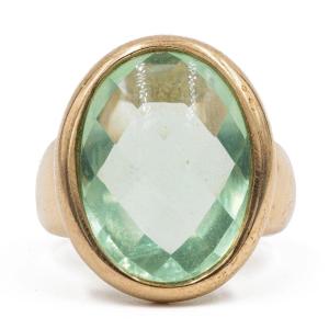 Vintage 9k Yellow Gold And Fluorite Cocktail Ring, 70s