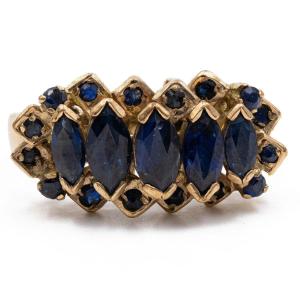 Vintage 9k Yellow Gold Ring With Sapphires, 70s