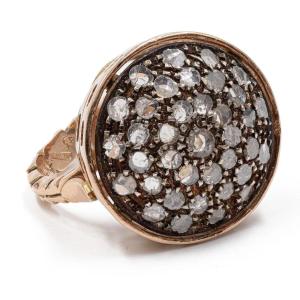 Vintage Ring In 14k Yellow Gold And Silver With Rose-cut Diamonds