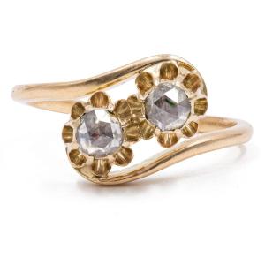 Bague Contrarier Vintage En Or Jaune 14 Carats Avec Diamants Taille Couronne Rose (0.70 Ct)