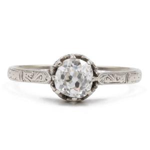 Antique 18k White Gold Ring With Old Mine Cut Diamond (approx. 0.50ct)