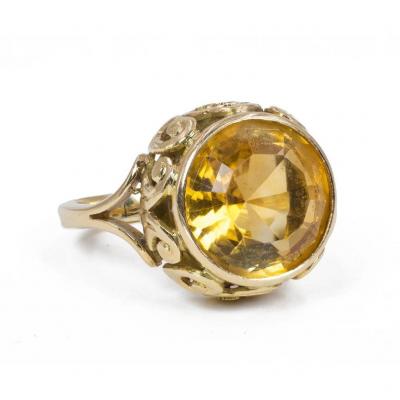 Vintage 18k Gold Ring With Citrine Quartz, 50