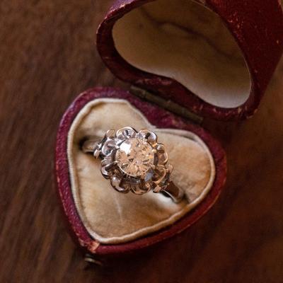 Antique Solitaire In 18k White Gold With Diamond Of Approx.0.95 Ct