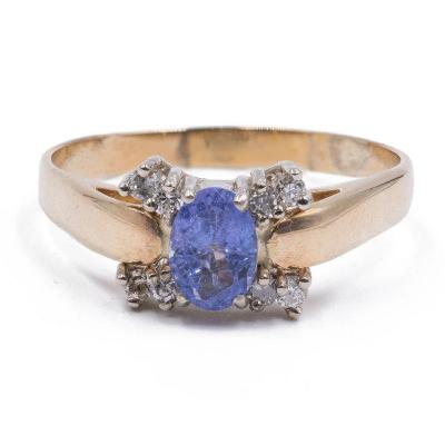 Vintage 14k Gold Ring With Central Tanzanite And Diamonds, '70s