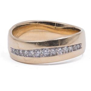 Vintage 14k Yellow Gold Ring With Brilliant Cut Diamonds (0.28 Ct), 1970s