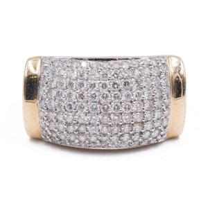 Ring In 14 Carat Yellow Gold With Pavé Diamonds For A Total Of 2.5 Ct, Years 70/80