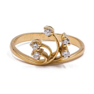 Bague Vintage En Or  18 K Avec 5 Diamants (0.20 Ct), Années 70