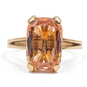 Proantic Bague En Or Jaune 18 Carats Avec Topaze Orange Annees 60