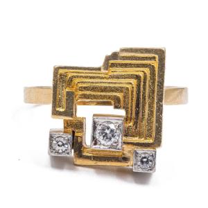 Björn Weckström Lapland Ring In 18k Yellow Gold With Diamonds, 1970s