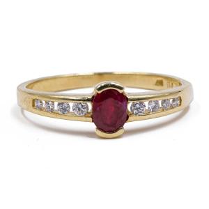 Vintage Ring In 14k Yellow Gold With Rubies (0.20 Ct) And Diamonds (0.15 Ct), 1970s