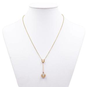 14k Yellow Gold Necklace With Old Cut Diamond (0.50 Ct) And Pearl, 1950s