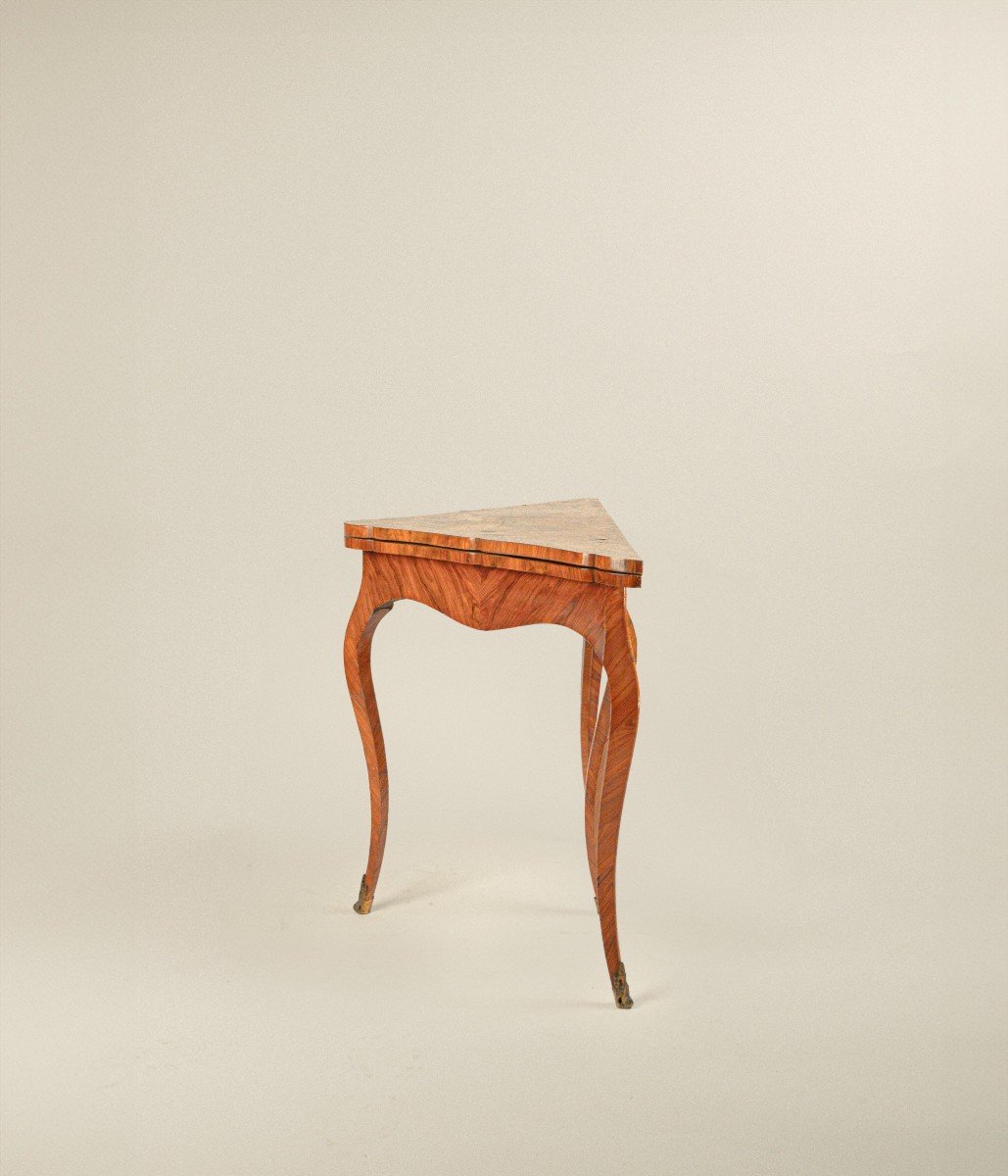 Folding Coffee Table Veneered In Bois De Rose Genoa 18th Century-photo-3