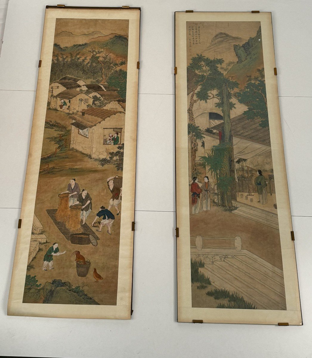 Paire De Tableaux, Chine, Dynastie Qing, 18ème-19ème Siècle