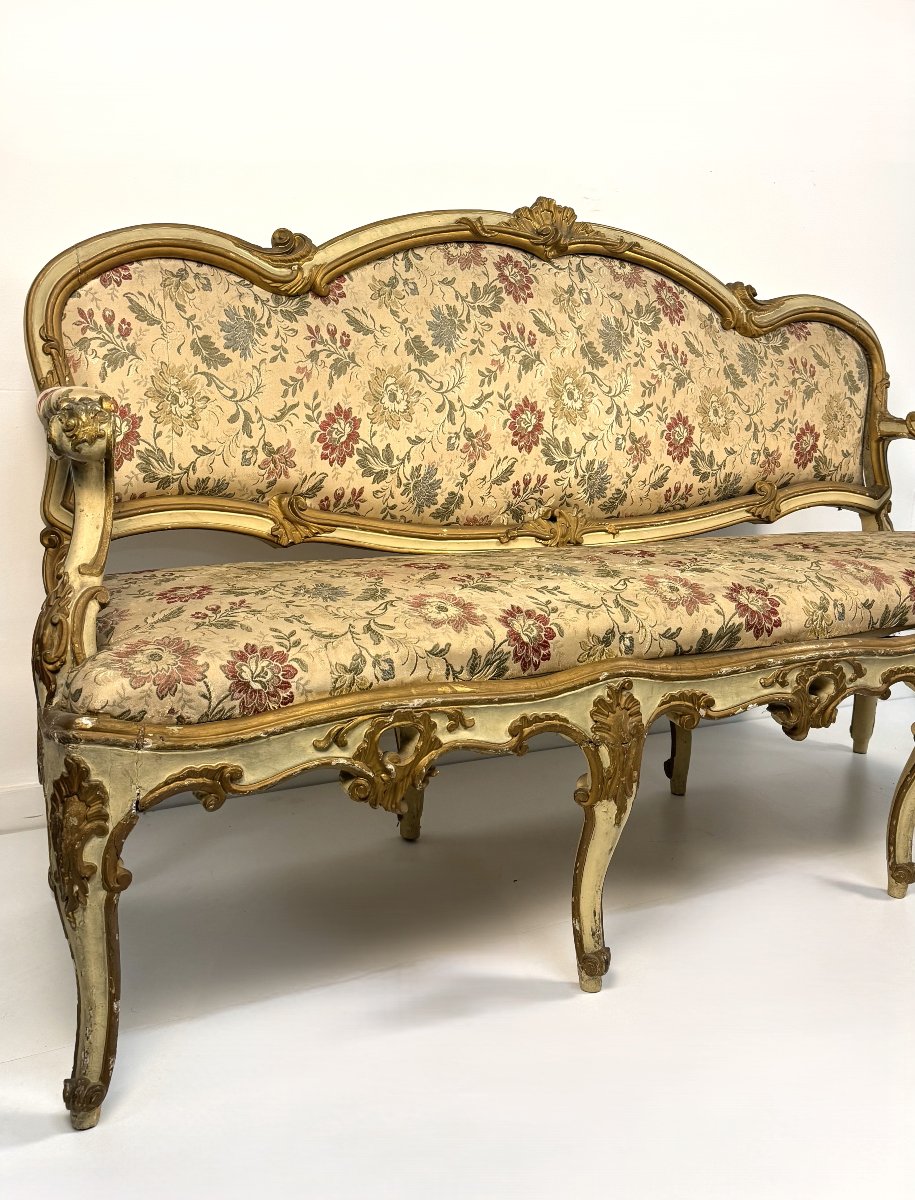 Sofa In Lacquered And Gilded Wood, Lombardy, 18th Century-photo-4