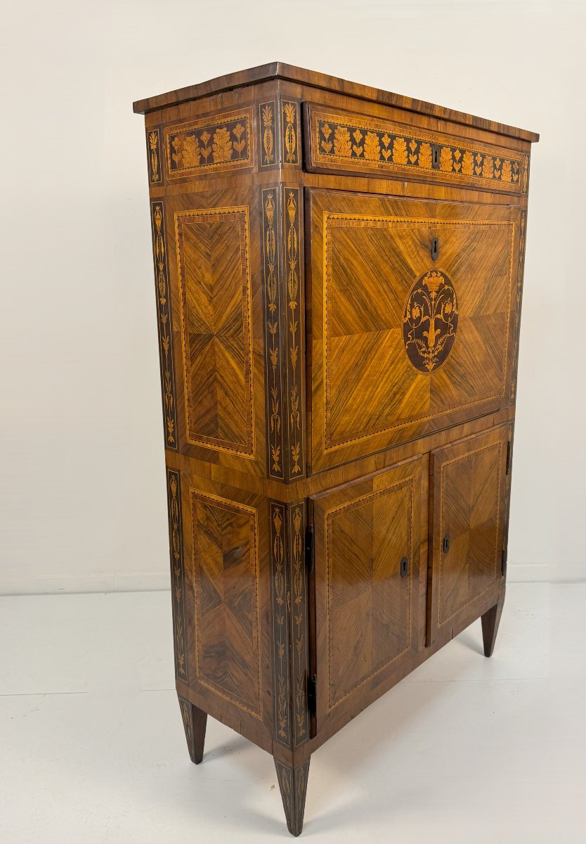 Secretaire, Lombardy, Late 18th Century, Body Entirely Veneered In Boise De Rose-photo-2