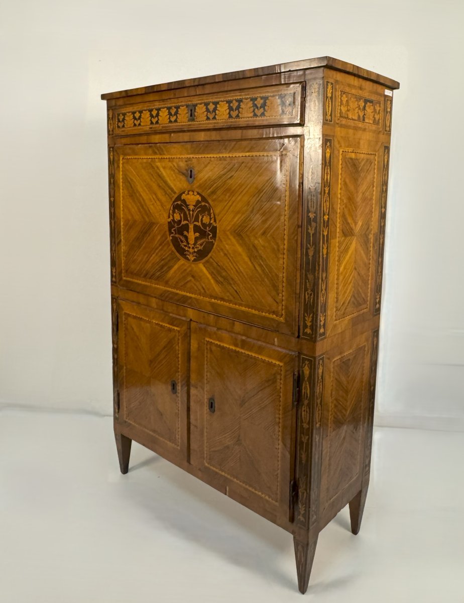 Secretaire, Lombardy, Late 18th Century, Body Entirely Veneered In Boise De Rose-photo-3