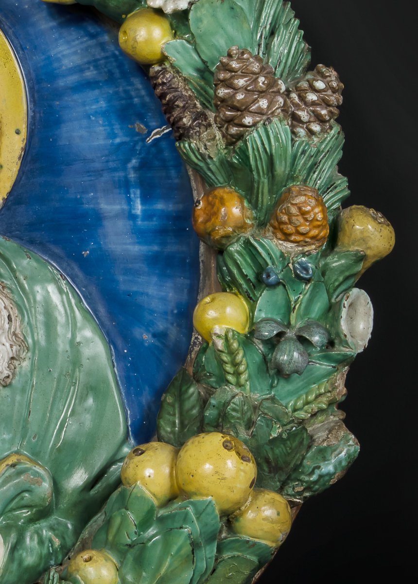Santi Buglioni ,tondo Représentant " saint André Entouré d'Une Couronne  De Fruits Et De Fleur"-photo-3