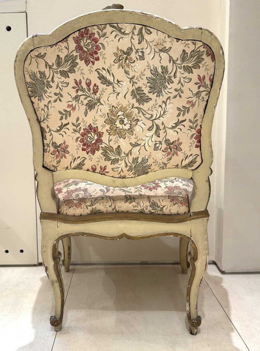 Two Armchairs In Lacquered And Gilded Wood, Lombardy, 18th Century-photo-3