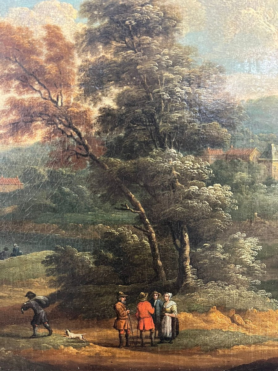 Anonyme XVIIIe siècle, A) B)"Paysage avec personnages"-photo-3