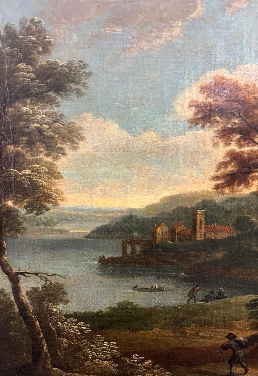 Anonyme XVIIIe siècle, A) B)"Paysage avec personnages"-photo-4