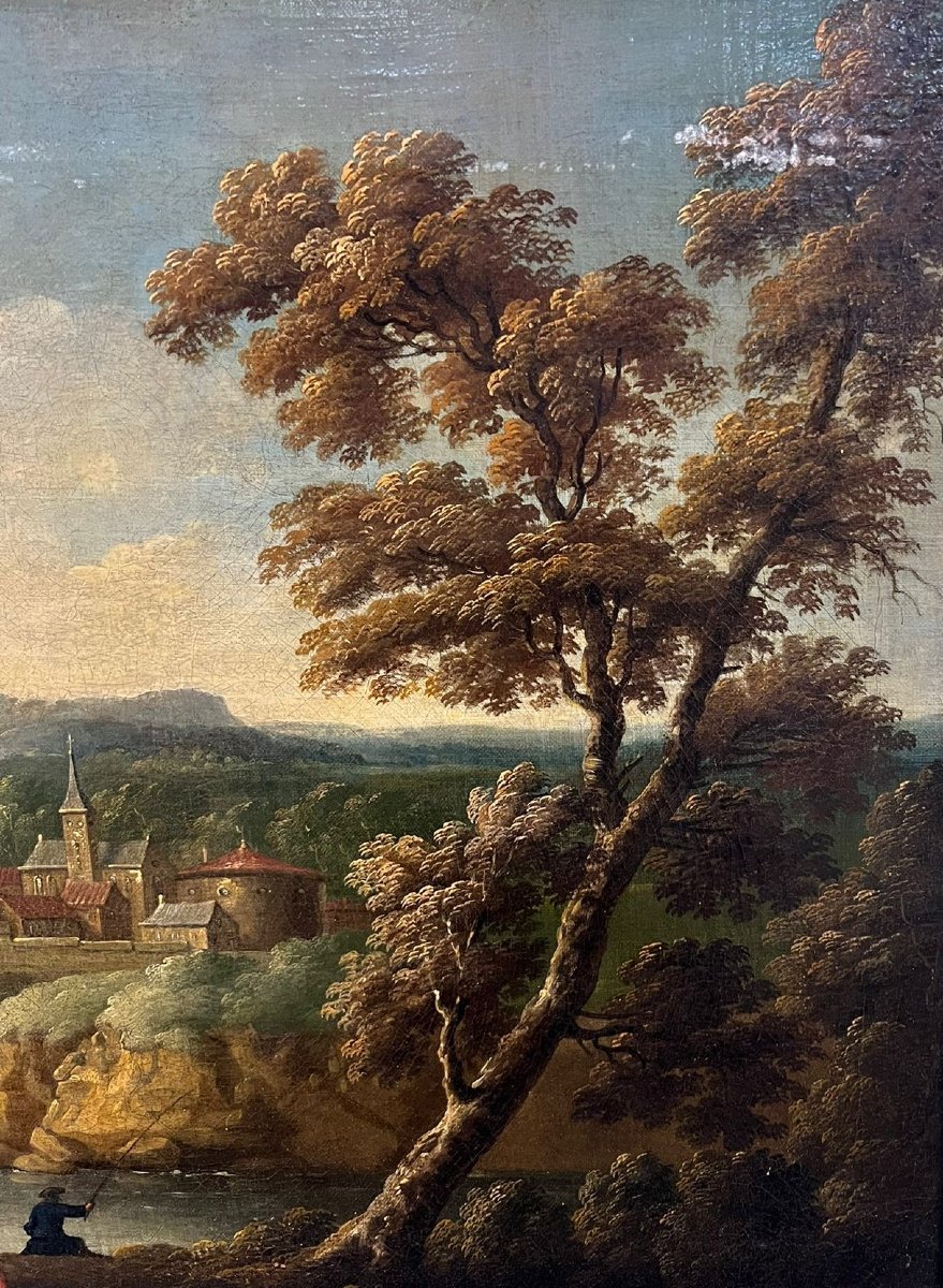 Anonyme XVIIIe siècle, A) B)"Paysage avec personnages"-photo-1