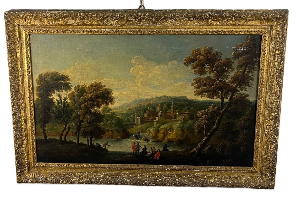 Anonyme XVIIIe siècle, A) B)"Paysage avec personnages"-photo-6