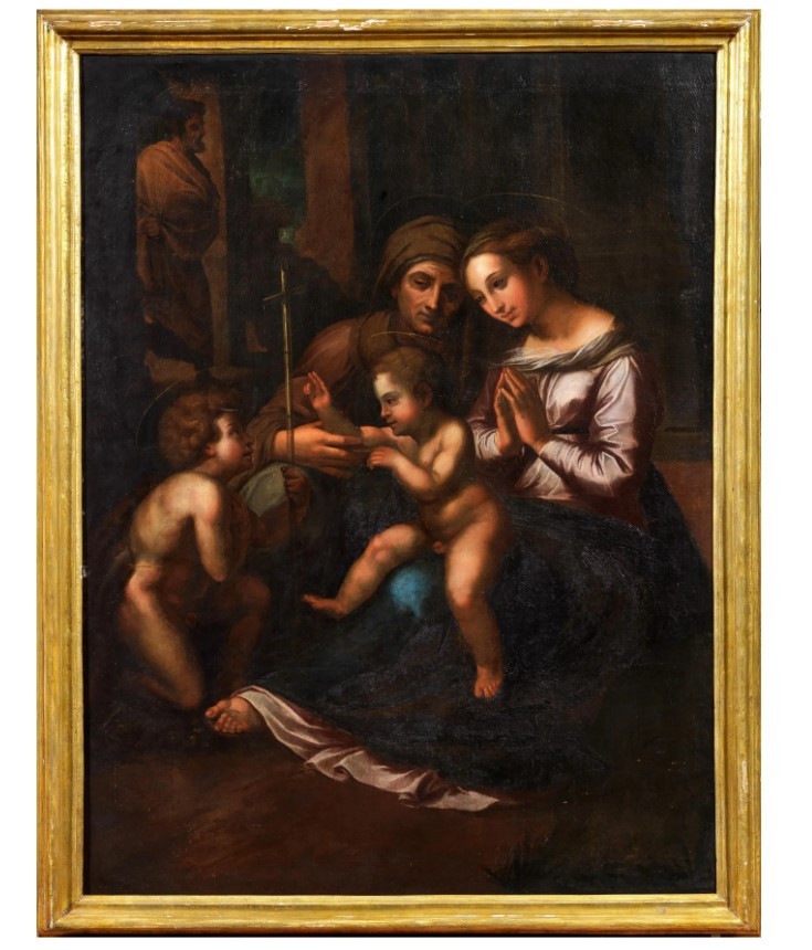 Anonyme 17ème siècle, "Vierge à l'Enfant, Saint Jean et Elisabeth", (copie de Raphaël)