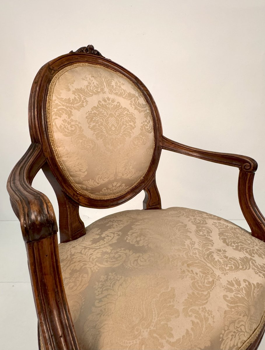 Set Of Four Walnut Armchairs, Piedmont, Late 18th Century-photo-2