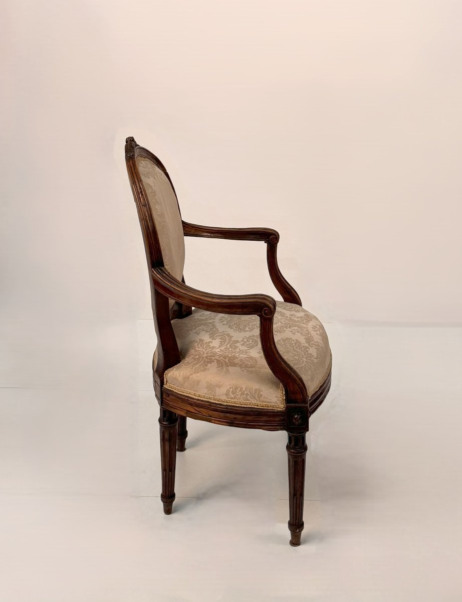 Set Of Four Walnut Armchairs, Piedmont, Late 18th Century-photo-3