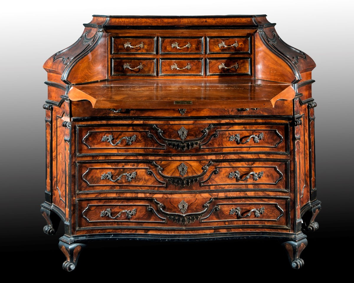 Chest Of Drawers Veneered In Walnut, In Eighteenth-century Lombard Style-photo-2