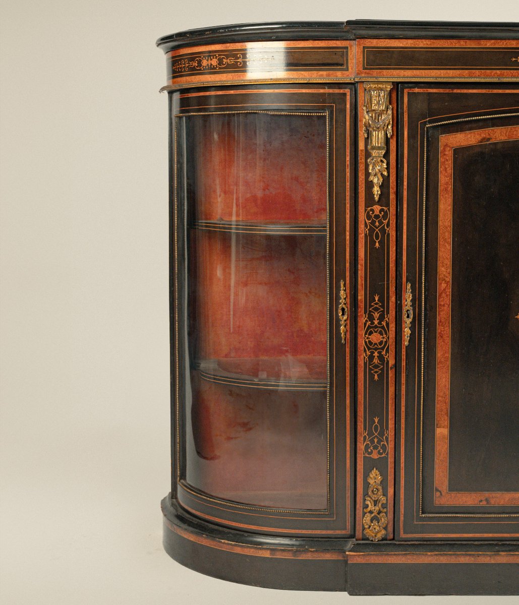Sideboard In Ebonized Wood And Inlaid With Different Woods, England, 19th Century-photo-1