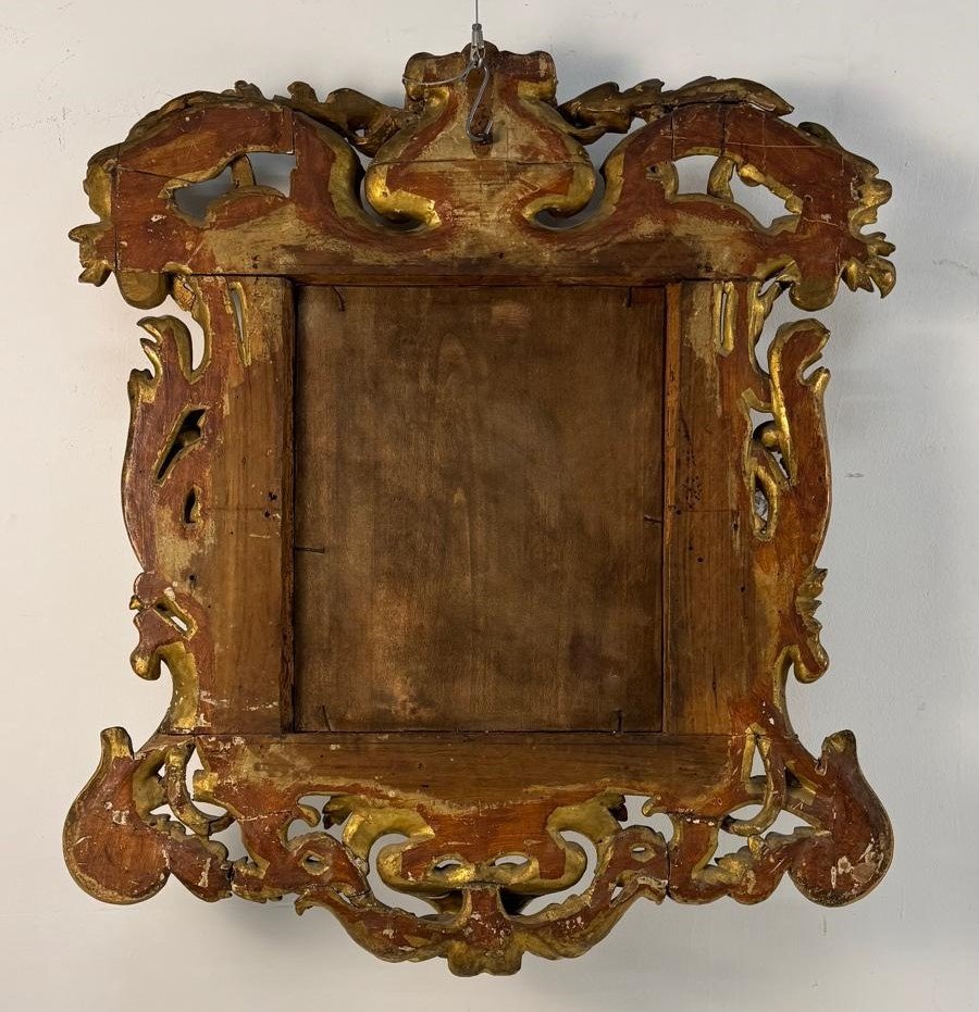 Carved, Engraved And Gilded Wooden Mirror, Tuscany, Early 18th Century-photo-2
