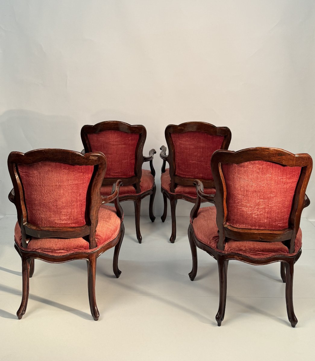 Four Walnut Armchairs, Venice, Mid-18th Century-photo-4