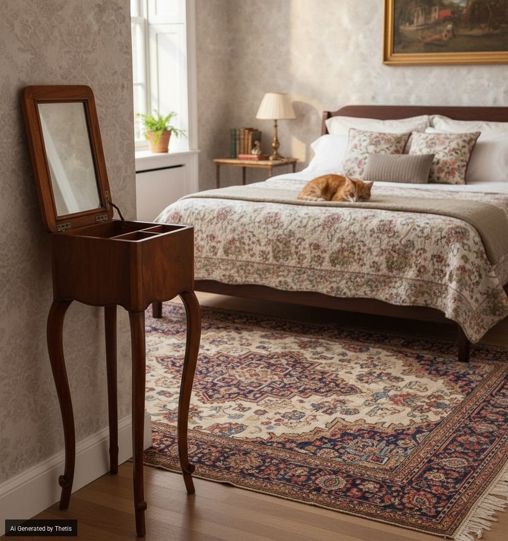 Small Walnut Veneered Dressing Table, Late 19th Century-photo-7