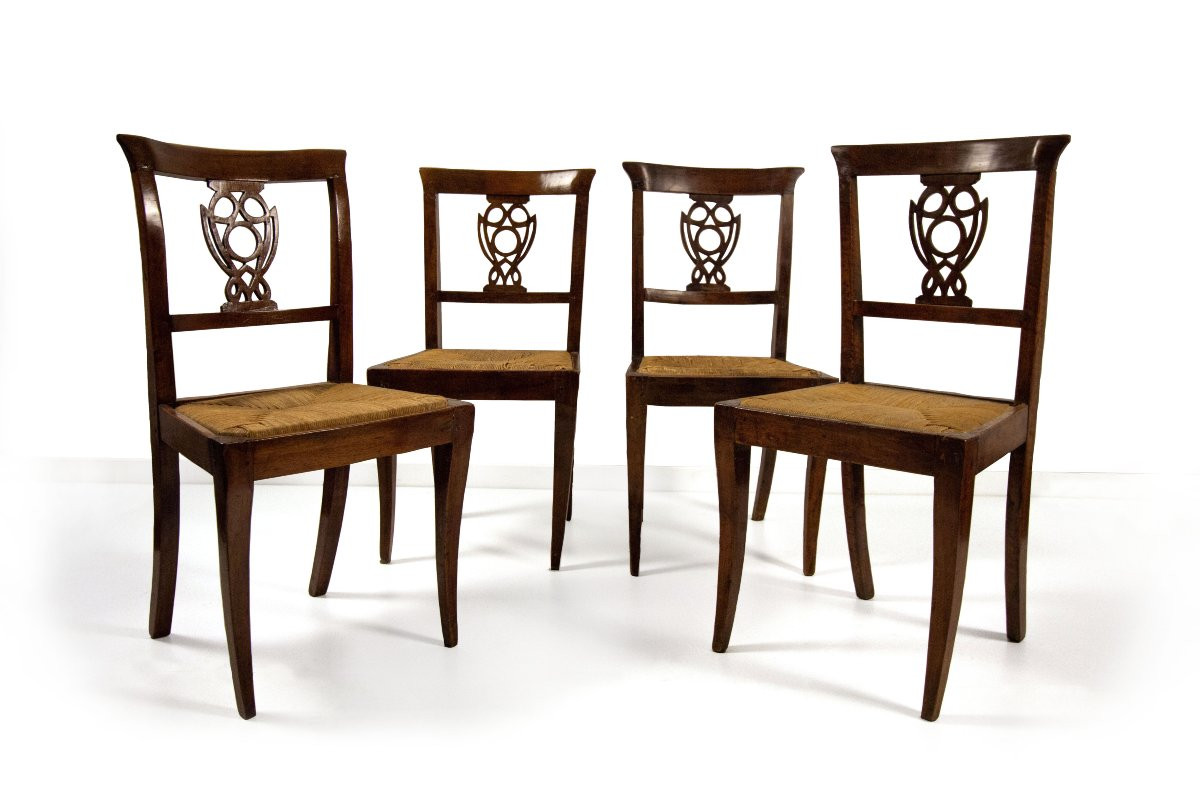 Four Walnut Chairs, Veneto, First Half Of The 19th Century-photo-4