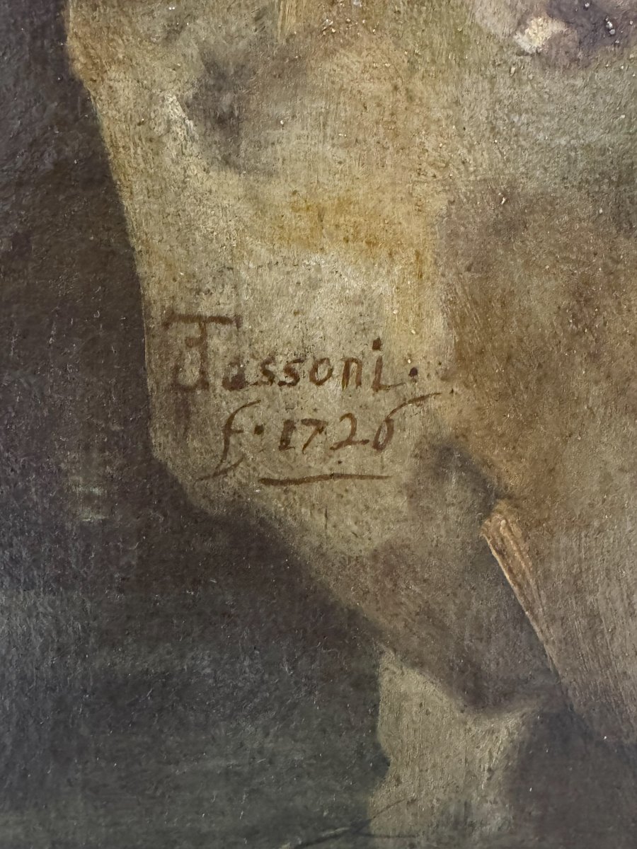 Giuseppe Tassoni (1653 -1737) "landscape With Herds And A Family Of Shepherds"-photo-2