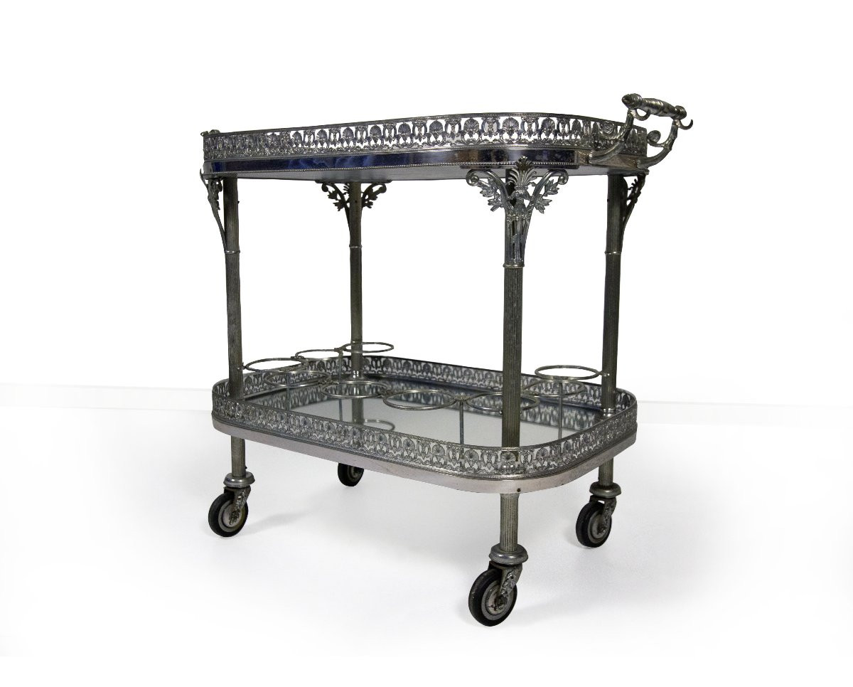 Silver-plated Metal Food Trolley, 20th Century-photo-3