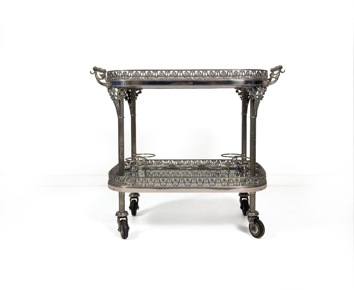 Silver-plated Metal Food Trolley, 20th Century-photo-4