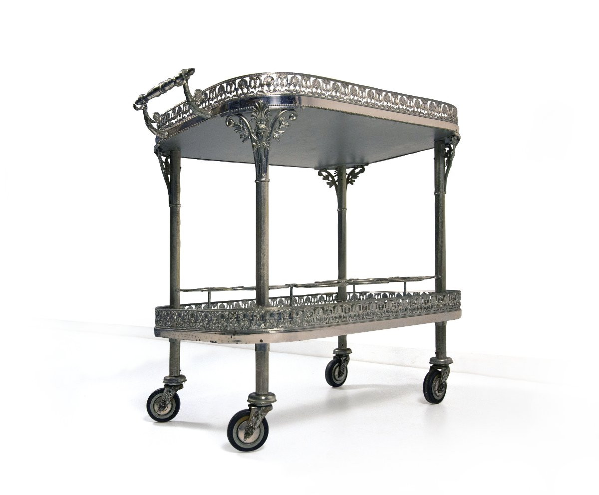 Silver-plated Metal Food Trolley, 20th Century-photo-4