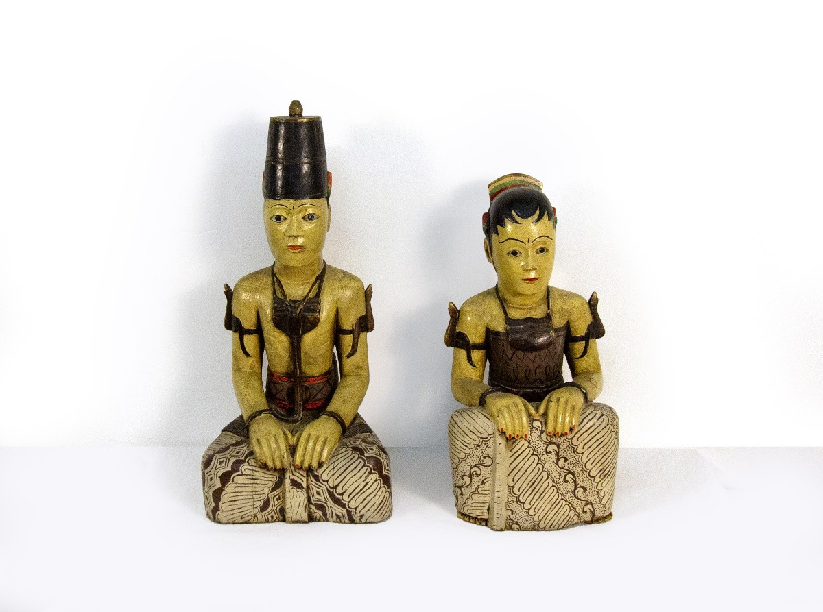 Paire de sculptures en bois polychrome, Japon, XIXe/XXe siècle