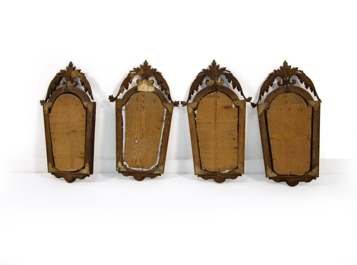 Four Walnut And Gilded Wood Sconces, Early 19th Century-photo-3