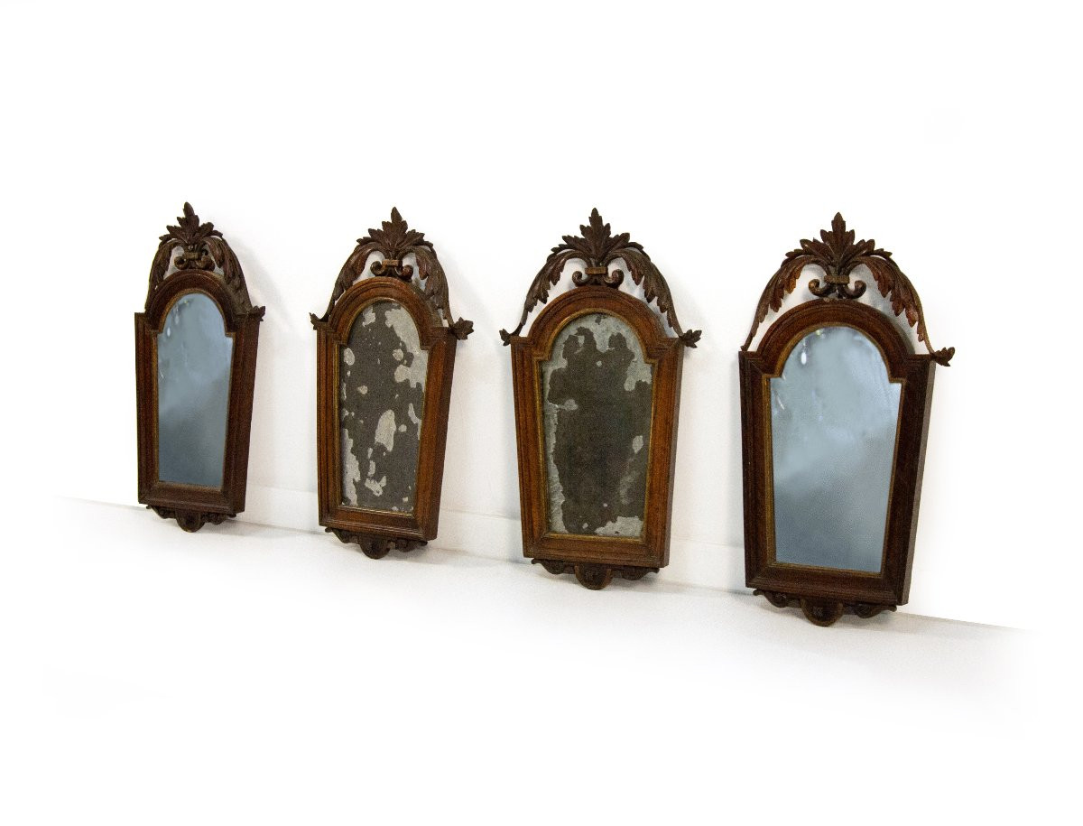 Four Walnut And Gilded Wood Sconces, Early 19th Century-photo-4