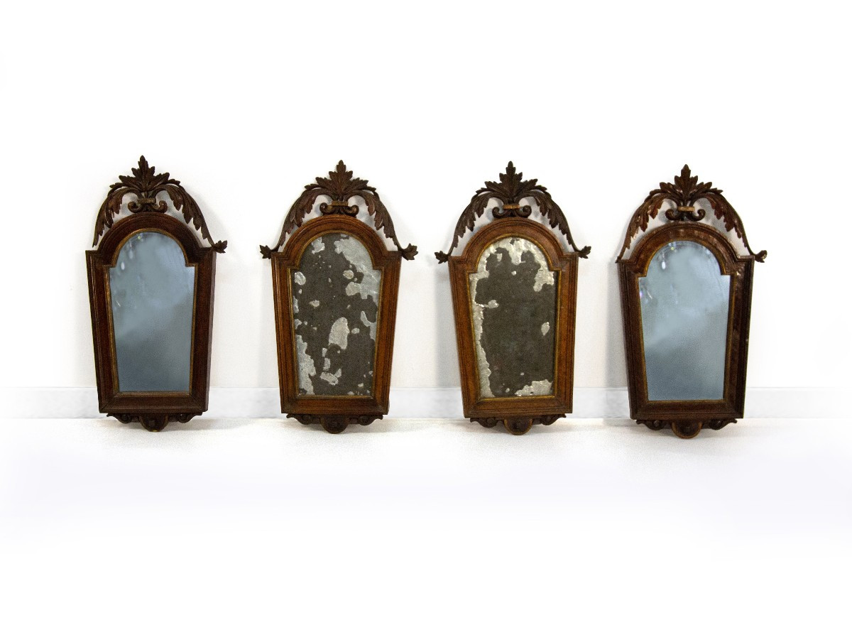 Four Walnut And Gilded Wood Sconces, Early 19th Century